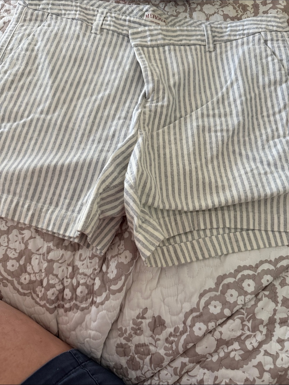 Merona Cream and Light Blue Striped Linen-Blend Shorts